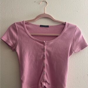 Brandy Melville Dusty Pink Ribbed Button-Front Crop Top